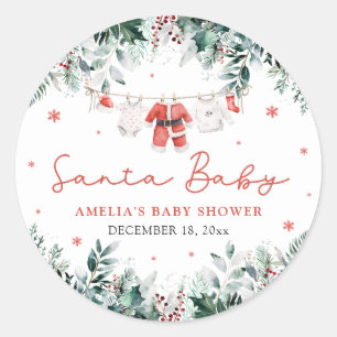 Adesivo Redondo Roupas de Bebê Santa Baby Vermelho Natal Presente 