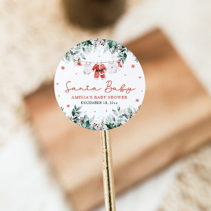 Adesivo Redondo Roupas de Bebê Santa Baby Vermelho Natal Presente 