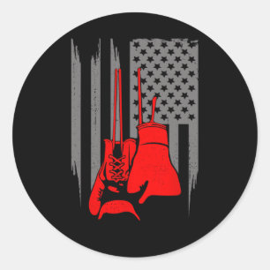 Adesivo Redondo Roupas de Boxe com Bandeira Americana - Lutador de