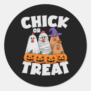 Adesivo Redondo Roupas de Chick Or Treat Halloween Frango Engraçad