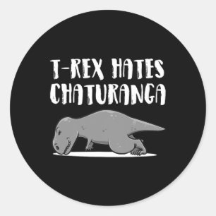 Adesivo Redondo Roupas de Yoga de Dinossauro T-rex Engraçadas Pres