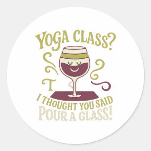 Adesivo Redondo Roupas de Yoga Para Um Copo de Vinho Engraçado Des