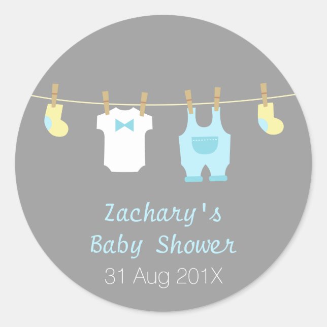Adesivo Redondo Roupas elegantes e bonitinhas, Chá de fraldas (Frente)