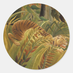Adesivo Redondo Rousseau Arte Tropical de Tigres