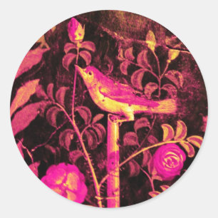 Adesivo Redondo ROUXINOL COM preto amarelo fúcsia do rosa de ROSA