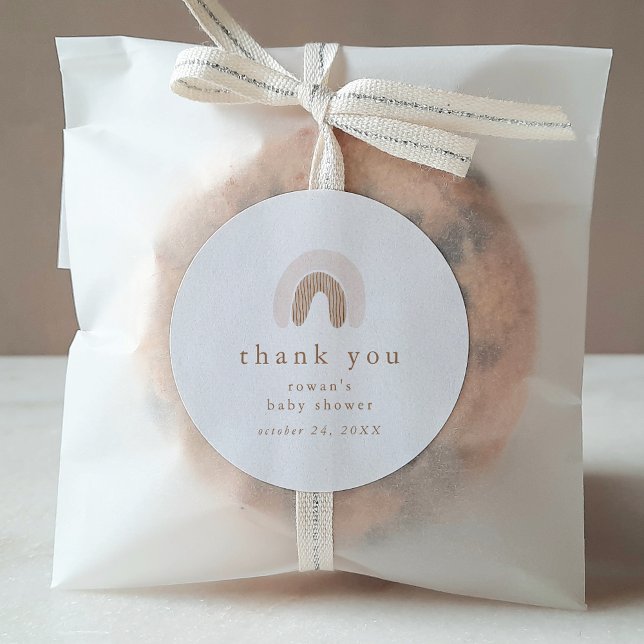 Adesivo Redondo Rowan Girl Pink Boho Rainbow Chá de fraldas Obriga (ROWAN Girl Pink Boho Rainbow Baby Shower Thank You Classic Round Sticker)