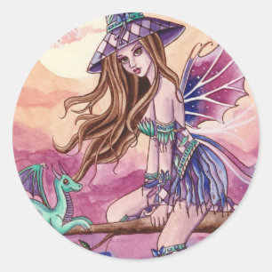 Adesivo Redondo Rowenia - Vinheta de bruxas e dragões