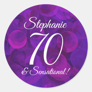 Adesivo Redondo Roxo 70 Elegante e Favor Sensacional de Aniversár