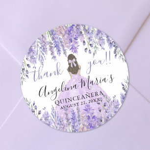 Adesivo Redondo Roxo Agradecimento Floral Quinceanera