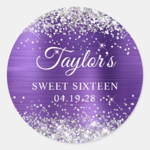 Adesivo Redondo Roxo ametista brilho prateado Sweet Sixteen