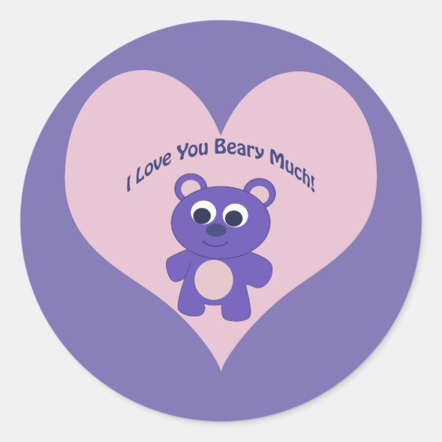 Adesivo Redondo Roxo, amo-te Beary Much! (Frente)