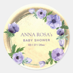 Adesivo Redondo *~* Roxo Anemone Floral Fecho Cera