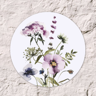 Adesivo Redondo Roxo Buquê de flor selvagem Floral