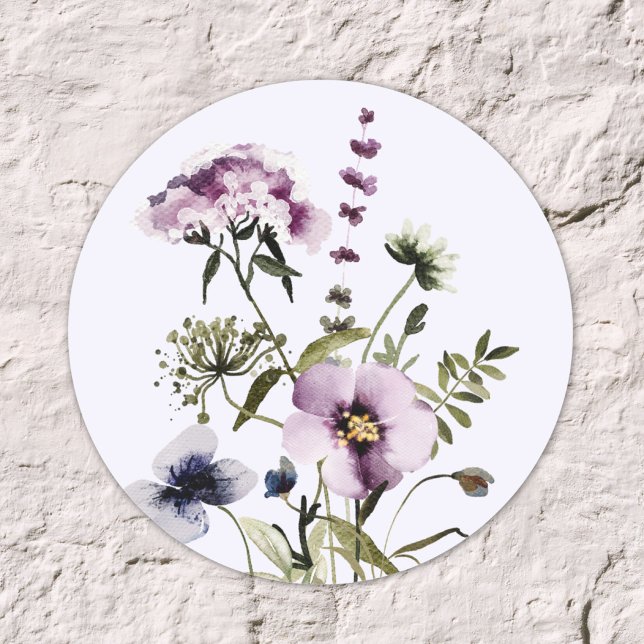 Adesivo Redondo Roxo Buquê de flor selvagem Floral (Close up)