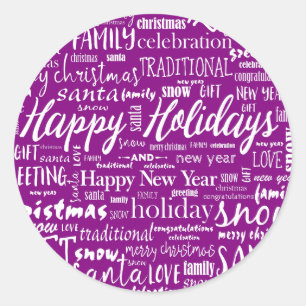Adesivo Redondo Roxo Caprichoso Feliz Natal Alegria Script