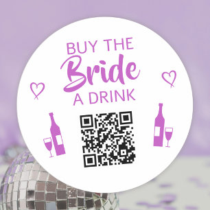 Adesivo Redondo Roxo Comprar um Drink para a Noiva Código QR Despe