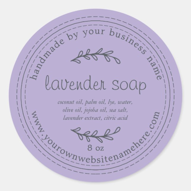 Adesivo Redondo Roxo de sabão de Lavanda artesanal (Frente)