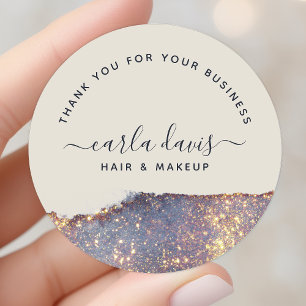 Adesivo Redondo Roxo Dourado Iridescente Glam Glitter Obrigado