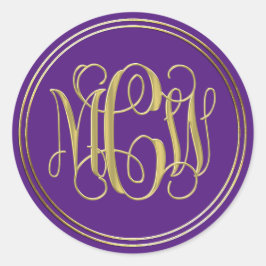 Adesivo Redondo Roxo Dourado Preppy Vinheta Monograma DIY BG