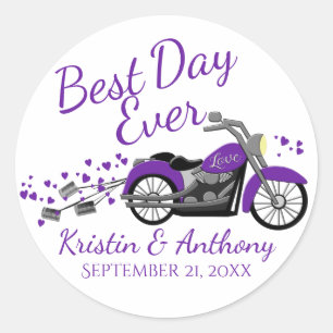 Adesivo Redondo Roxo e cinzas do casamento da motocicleta