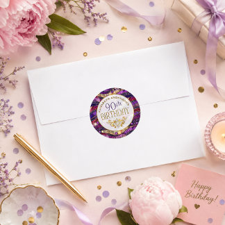 Adesivo Redondo Roxo e Dourado Estratos com Joias para 90º Anivers