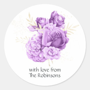 Adesivo Redondo Roxo e Floral de Marfim