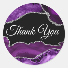 Adesivo Redondo Roxo e Prata Agate Obrigado