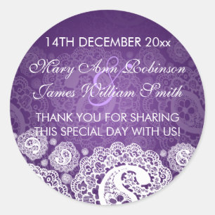 Adesivo Redondo Roxo elegante do laço de Paisley do Tag do favor