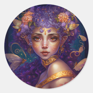 Adesivo Redondo Roxo Elf Fairy Fantasy Art