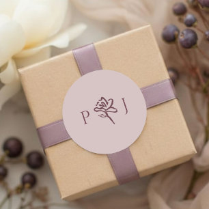 Adesivo Redondo Roxo Empoeirado & Borgonha Casamento Floral Eleg