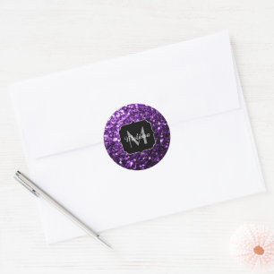 Adesivo Redondo Roxo escuro falso brilho glitter faíscas Monograma