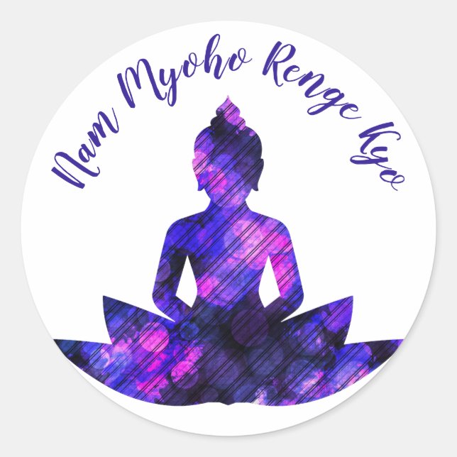 Adesivo Redondo Roxo Espiritual Lotus Yoga Nam Myoho Renge Kyo (Frente)