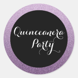 Adesivo Redondo Roxo Faux Glitter Quinceanera Favor Seal Sticker