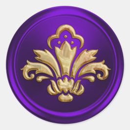 Adesivo Redondo Roxo Fleur de Lis Envelope Selo Emboscada