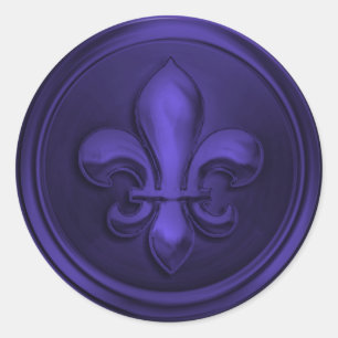 Adesivo Redondo Roxo Fleur de Lis Envelope Selo Emboscada