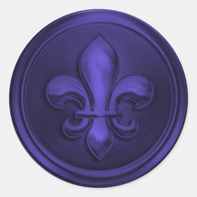 Adesivo Redondo Roxo Fleur de Lis Envelope Selo Emboscada (Frente)