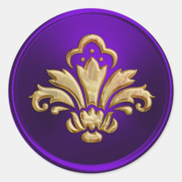 Adesivo Redondo Roxo Fleur de Lis Envelope Selo Emboscada