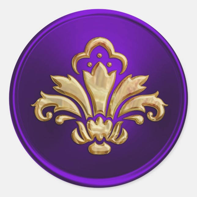 Adesivo Redondo Roxo Fleur de Lis Envelope Selo Emboscada (Frente)