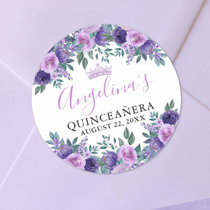 Adesivo Redondo Roxo Floral Quinze Anos