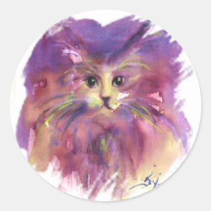 ADESIVO REDONDO ROXO GATINHO, RETRATO DE GATO