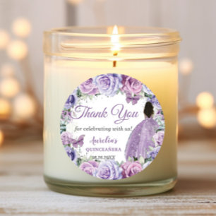 Adesivo Redondo Roxo Lavanda Floral Quinceañera Marrom Princesa