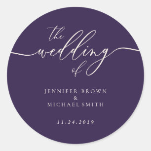 Adesivo Redondo Roxo Meia-Noite O Casamento Elegante Script