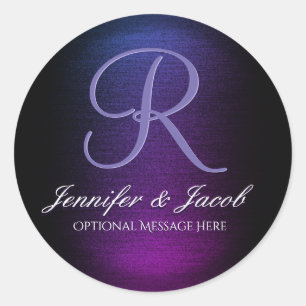 Adesivo Redondo Roxo Monogrammed e preto elegantes