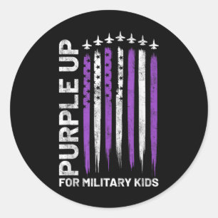 Adesivo Redondo Roxo Para Crianças Militares Bandeira Filho Milita