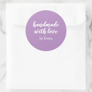 Adesivo Redondo Roxo Personalizado Artesanal com Amor Minimalista