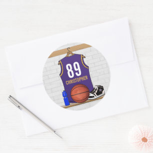 Adesivo Redondo Roxo Personalizado e Basquete Dourado