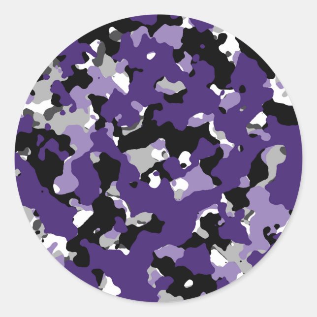 Adesivo Redondo Roxo Preto Cinza Camuflagem Camo Impressão Festa (Frente)