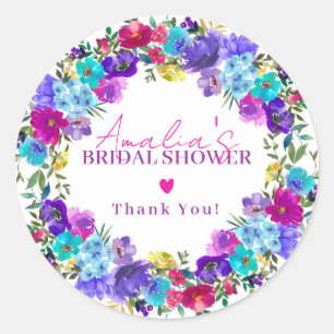 Adesivo Redondo Roxo Rosa Azul Floral Chás de Bebê de Noiva Agrade