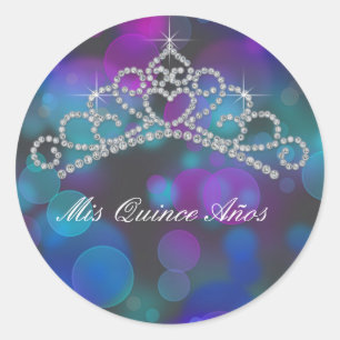 Adesivo Redondo Roxo Rosa Azul Turquesa Tiara Doce 15 16 Rótulo Qu