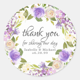 Adesivo Redondo Roxo Rústico e Farinha de Marfim Obrigado Casament